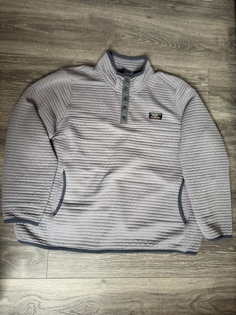 L.L. Bean Gray Quilted Snap-Placket Pullover